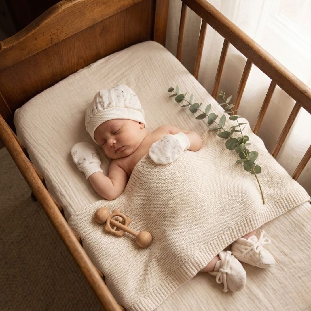 Enchanted Bunny Muslin Cap Mittens and
Booties SetBooties Set